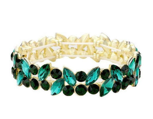 Emerald green stone cluster stretch bracelet