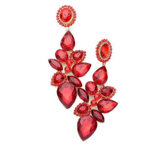 Red cluster evening earrings