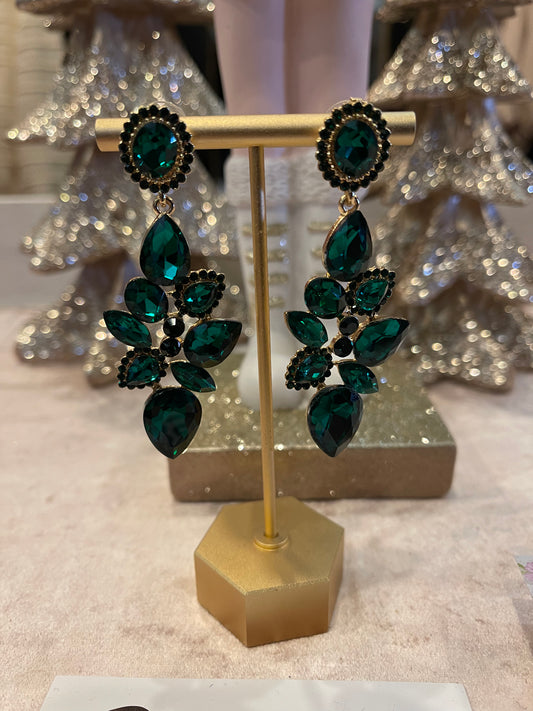 Emerald green stone cluster earrings
