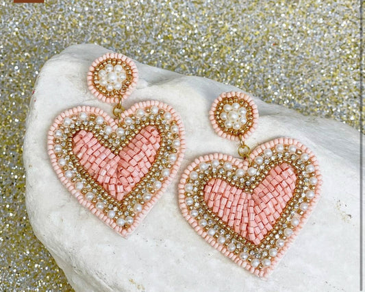 Pink heart beaded earrings