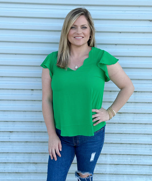 Kelly green scalloped neck top