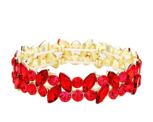 Red stone cluster stretch bracelet